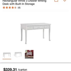 Picket House Furnishings 48 in. Rectangular White 3 Drawer Writing Desk