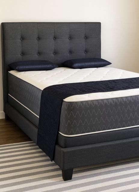 Full Size Smokey Grey Bed Frame With Mattress And BoxSpring