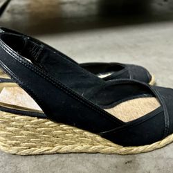 Women Black Shoes Wedge Sandals Size 7B