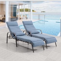 News Set Of 2 Outdoor Patio Lounge Chairs Pool Chaise With Cushion
