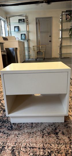 White Nightstand with Drawer and Open Shelf