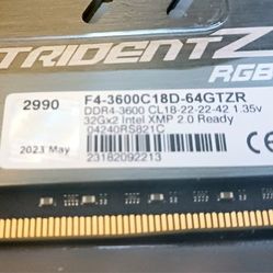 64GB DDR4-3600 Trident RGB Gaming RAM 