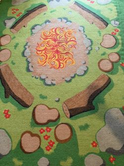 Kids Camping Play Rug 🌲🔥 Forest Grass Rug with Campfire + Logs (Playroom / Bedroom Rug, Imaginative Play Mat)