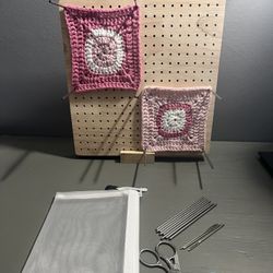 Crochet Blocking Board- Granny Square Kit: Needles,stitch markers, Scissors.