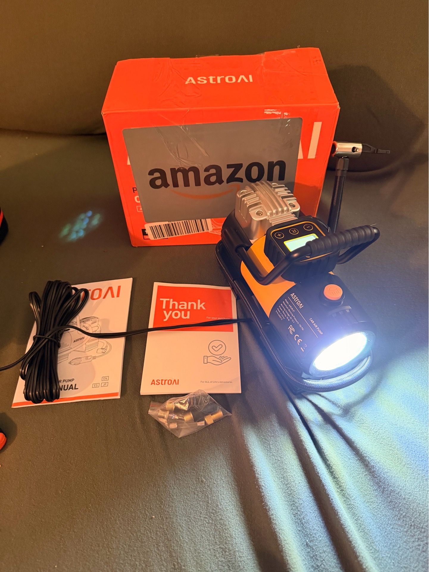 AstroAI – Portable Air Compressor for Tire Inflation (Up to 150 PSI), 12V DC Digital Air Pump with 12 Super-Bright LED Lights – For Cars, Bicycles, Mo