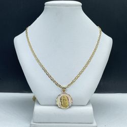 14k solid gold Valentina  Tri color and Virgen María Charm