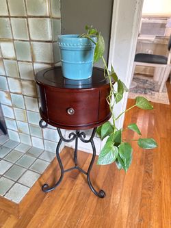 Beautiful Espresso Colored and Metal Accent Table
