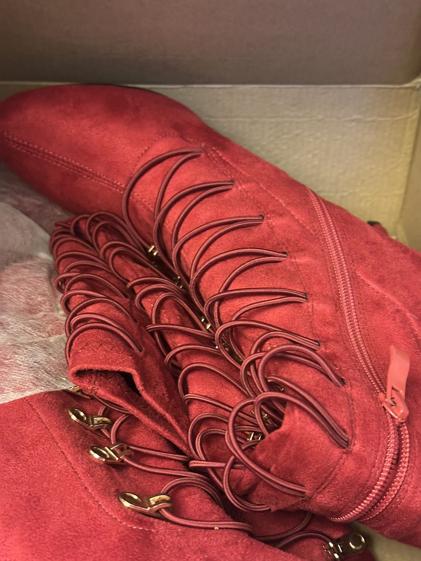 Red Soft Thigh High Boots