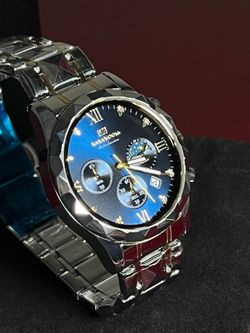 Men's Chronograph Quartz Watch Stainless Steel Waterproof Luminous Wristwatch Dual Calendar Moon