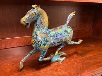 Vintage Chinese Metal Cloisonne Horse Sculpture