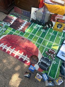 New football rug, new matching curtains a two matching decorative pillow shams