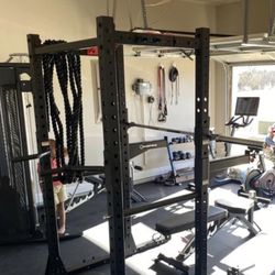 Universal Squat , Dip, Pull Up and Bench Rack, weights and bench included