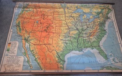 Vintage 1939 A.J. Nystrom USA Pull Down Classroom Map