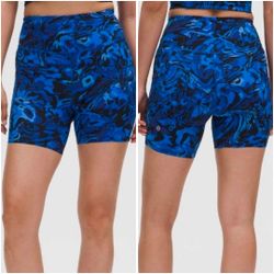 Lululemon Fast & Free HR 6" Shorts Blue Black Print 5 Pockets Women’s 14 NWT