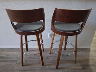 Mid Century Upholstered Barstools Brown/Walnut - Lumisource: Chrome Footrest, Swivel Seat, Wood Frame
