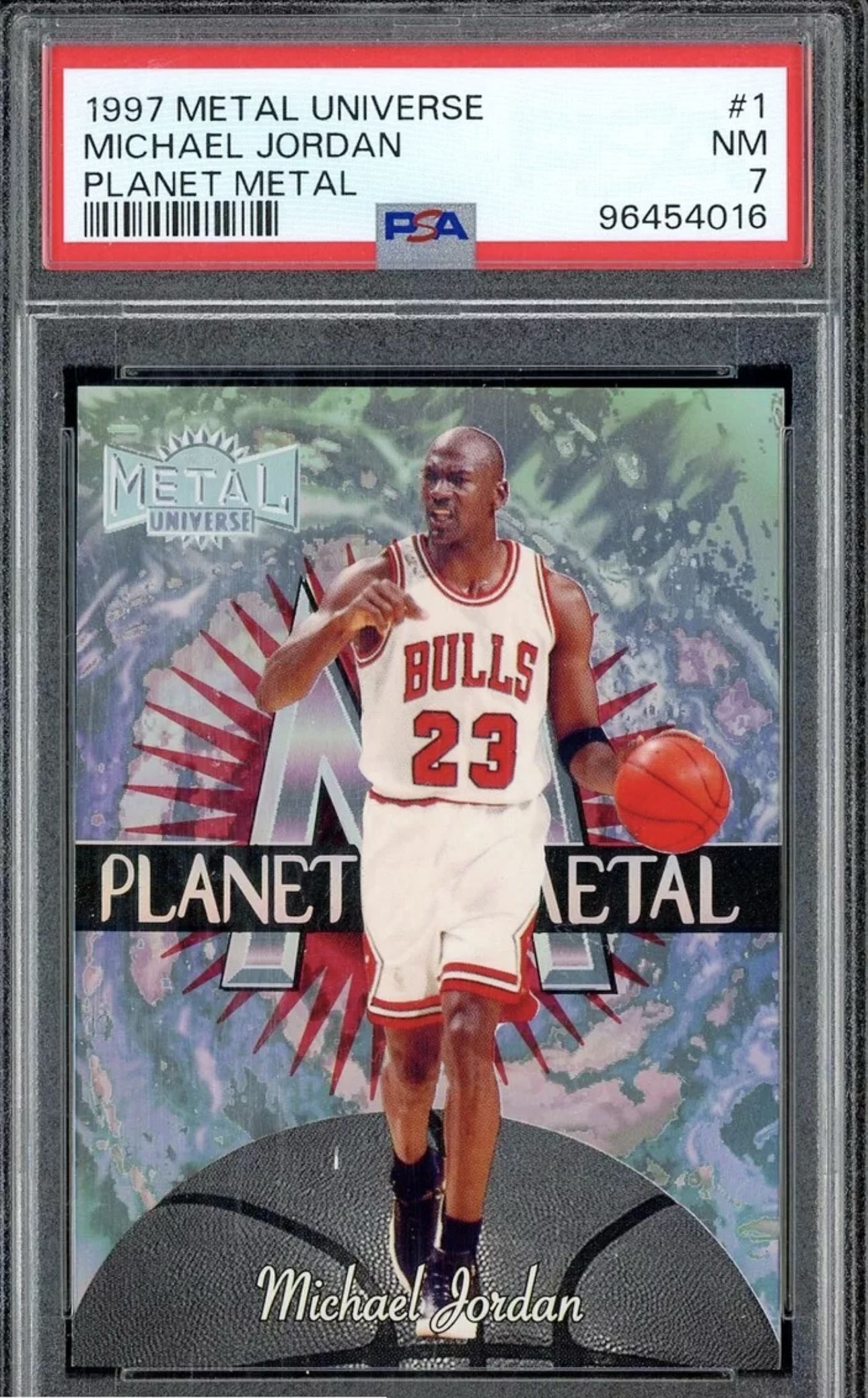 1997 Metal Universe Planet Metal #1 Michael Jordan Chicago Bulls HOF PSA 7 NM