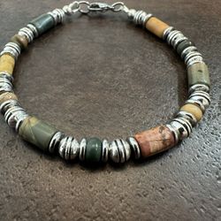 Silver and Multicolor Picasso Jasper Beaded Bracelet