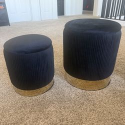 Velvet Round Ottomans with Storage