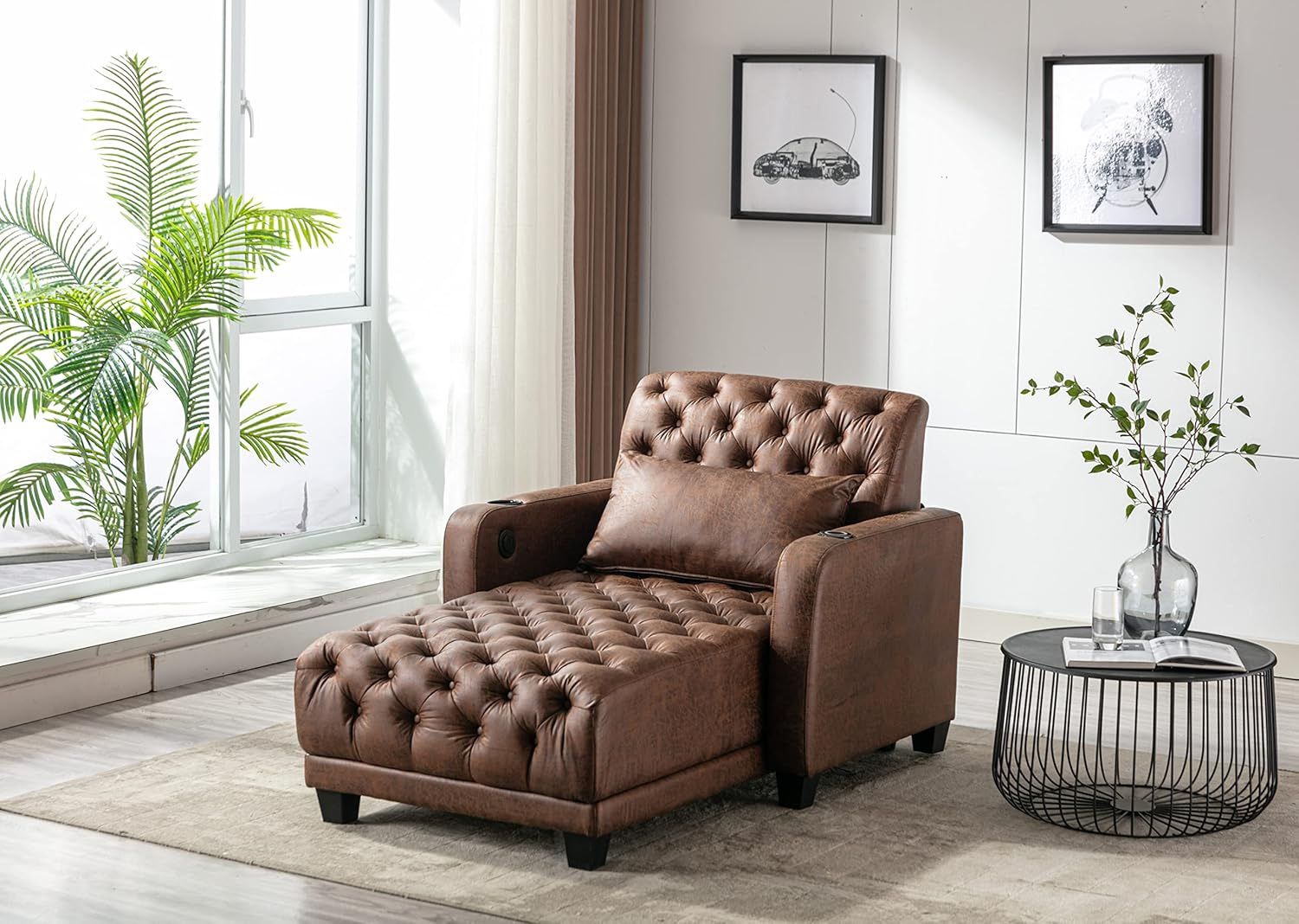 Convertible Sleeper Chair Bed - 40.16 Inch Recliner Sofa for Living Room - Electric Adjustable Backrest - Single Armchair Leisure Sofa Bed - Home Deco