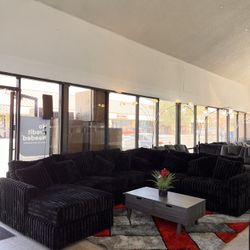 Big Sectional Black Corduroy  NEW