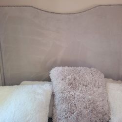 Queen Grey Upholstered Wingback Bedframe