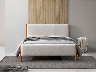 Liana Modern Style Upholstered Platform Bed with Soft Boucle Fabric and Solid Wood Legs 