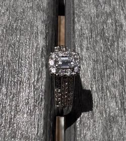 14K White Gold Emerald Cut Lab-Created Diamond Halo Ring