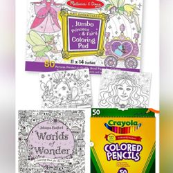 Bundle sales, 2 pcs Coloring Pad book + 50 pcs Crayola coloring pencils   1. # NEW #Worlds of Wonder - by Johanna Basford (Paperback) 2. # GENERAL USE