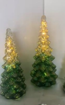Glass Christmas Trees with LED Lights Set of 3 Battery Operated