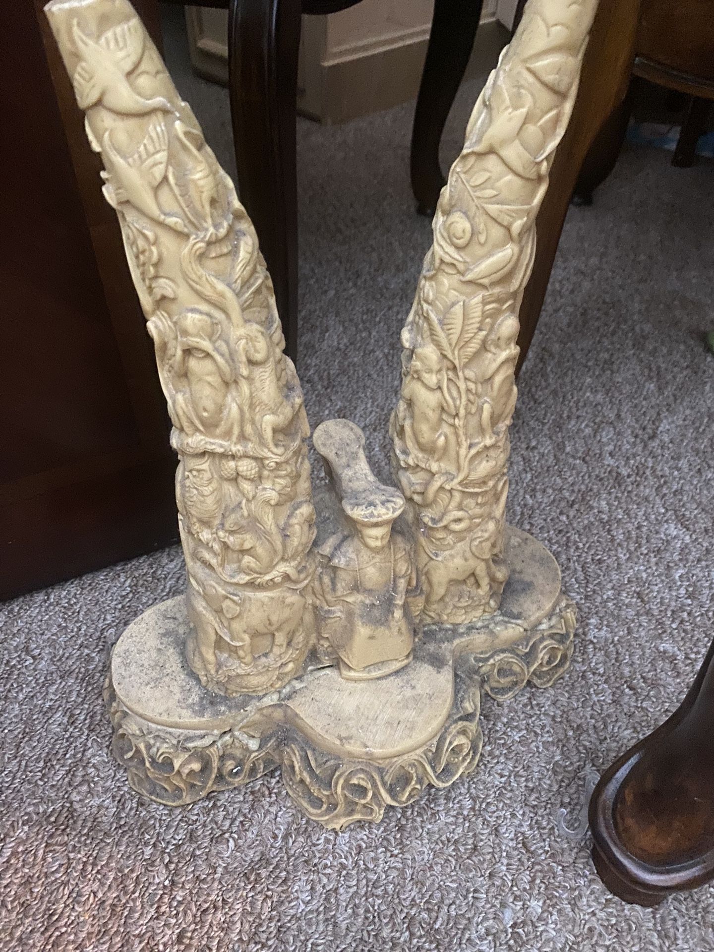 Vintage Asian Carved Sculpture Table