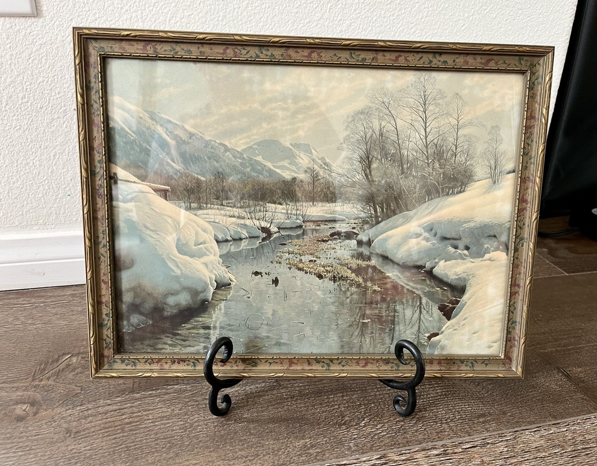 Vintage Framed Print of Winter Landscape Art 10/14 inch 