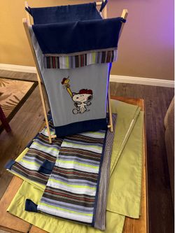 Set of Sports snoopy hamper, 2 valances and 2 curtain panels