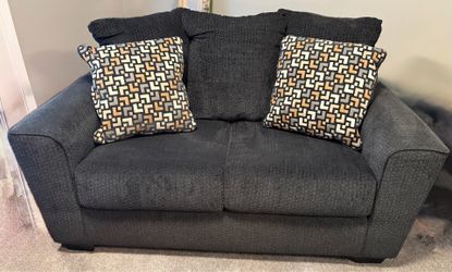 Dark blue love seat and matching chair