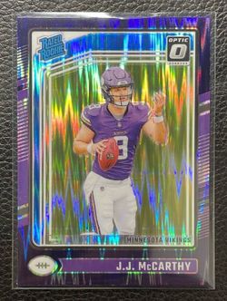 2024 Donruss Optic JJ McCarthy “Purple Shock” Rated Rookie Card. New York Giants.