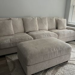 Ivory Sofa w/ Ottoman Included 