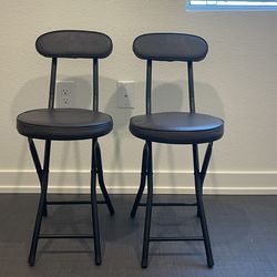 Set of 2 Folding Bar Stools - Brown Leatherette - Great Condition