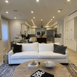 RH Restoration Hardware Style White Upholstered Fabric Modern Sofa Couch 8 Ft. Track Arm