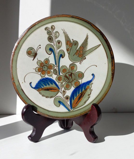 Rare Vintage Ken Edwards Pottery Bird Butterfly Flowers  Pottery Trivet/ Kitchen/ House decor