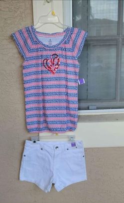 GIRL'S PATRIOTIC SHORT OUTFIT...SHIRT L (10/12) & SHORTS (10)