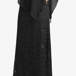 Black lace maxi dress with cape overlay