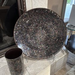 Large Mosaic Glass Plate And Matching Vase