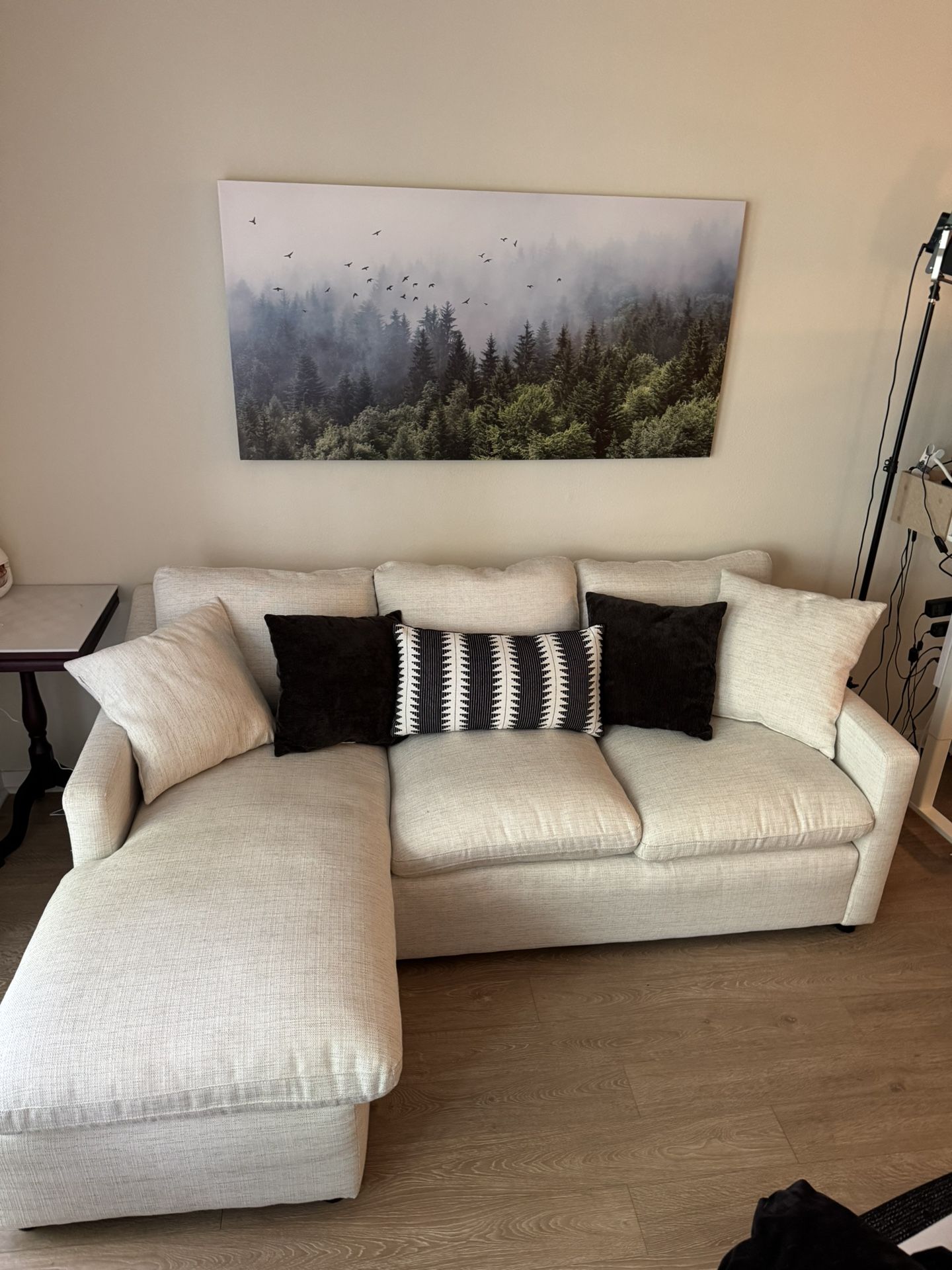 Cozy White Fabric 84" Sofa with Reversible Chaise - Less Than A Year Old!