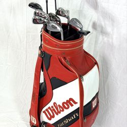 Wilson Profile Golf Club Set w/ Irons, Driver, 3W, Hybrid RH + Wilson Fat Shaft Cart Bag – Great Shape