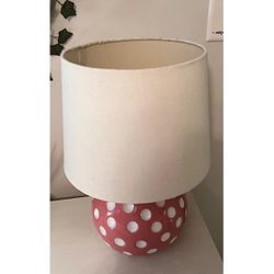 Pink Polkadot Ceramic Indoor Table Lamp w/ Beige Shade