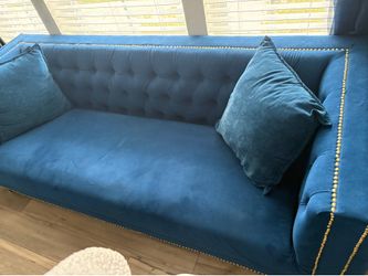 Royal Blue Velvet Sofa – Excellent Condition