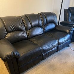 Black Leather Reclining Sofa – 2 Recliners