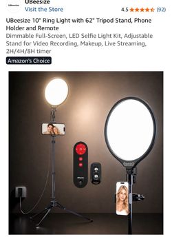 UBeesize 10" Ring Light with 62" Tripod Stand, Phone Holder and Remote