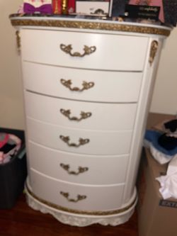 White and gold two nightstands 16 piece dresser