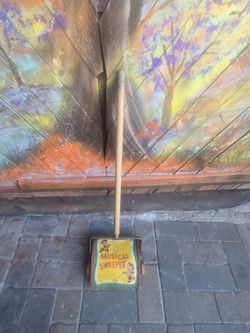 Vintage Musical Sweeper Toy with Wooden Handle