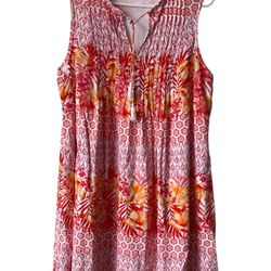 Old Navy Print Pintuck Swing Dress Summer Size XL   Comes from a pet and smoke free home.  Measurements are in the pictures. Add a pop of color to you